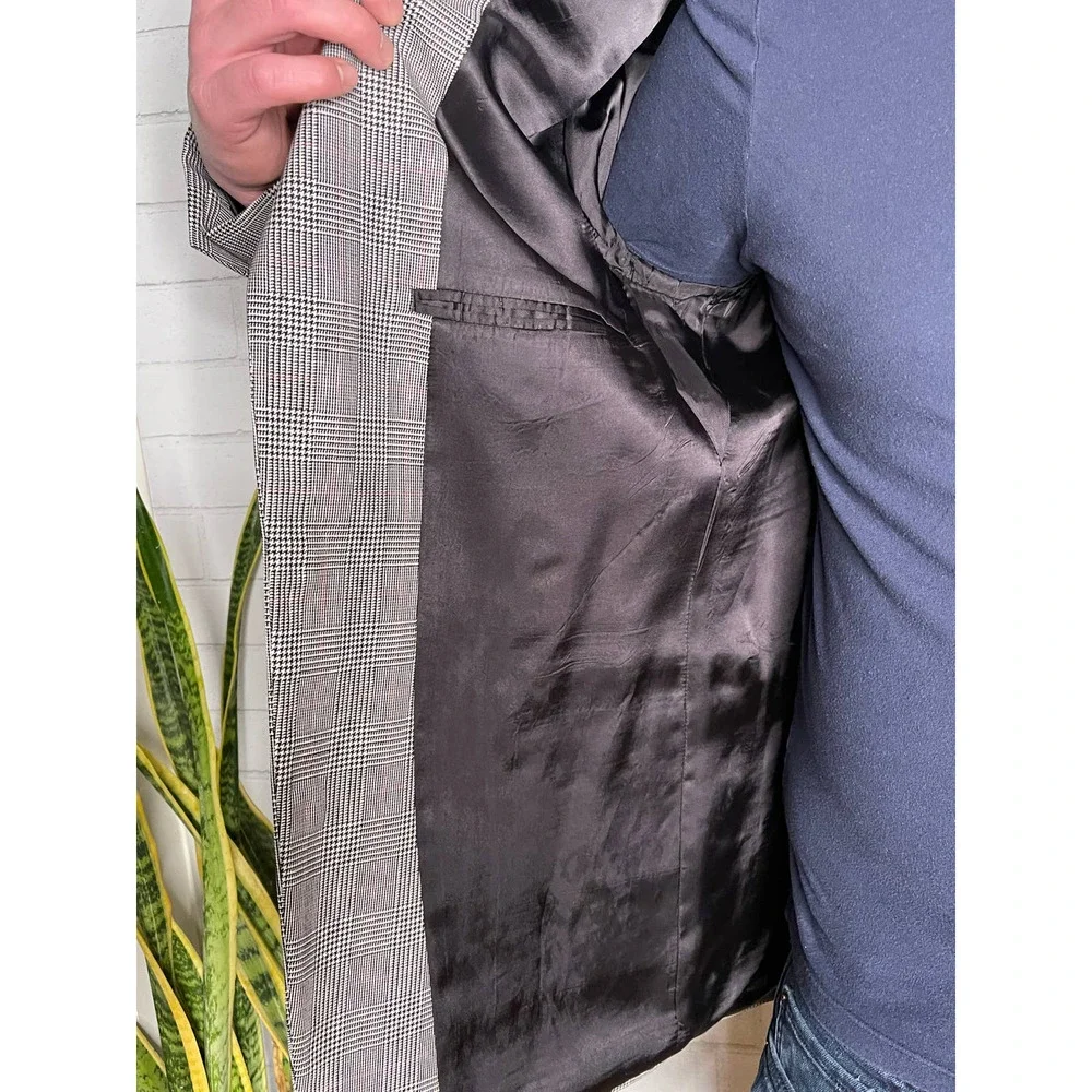 Brooks Brothers 346 Big & Tall 44L 100% WOOL Gray PLAID 3 Button Blazer Jacket